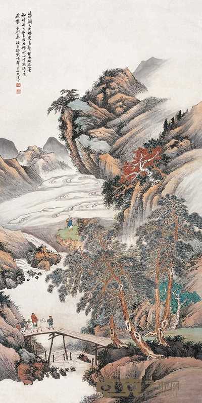 徐曦 溪山行旅 立轴 164×82cm